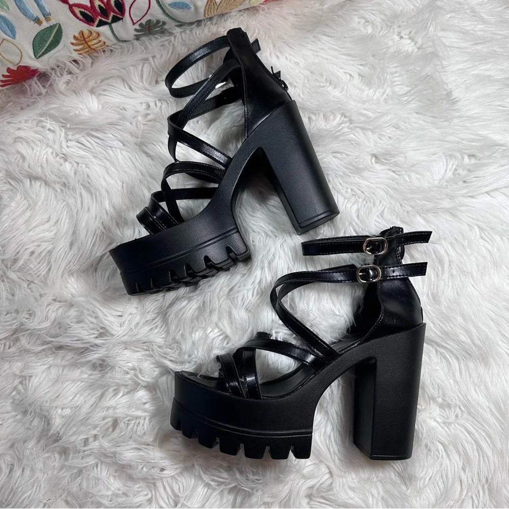Strappy Platform Chunky Heels